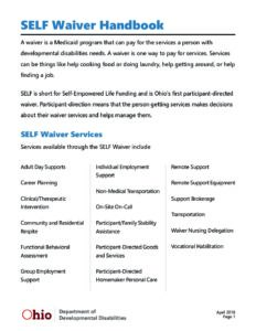 Ohio Department of Developmental Disabilities – SELF Waiver Handbook
